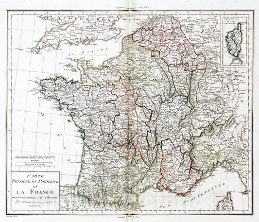 Historic Map : France, 1803 XVI. Carte Physique et Politique de la France. , Vintage Wall Art