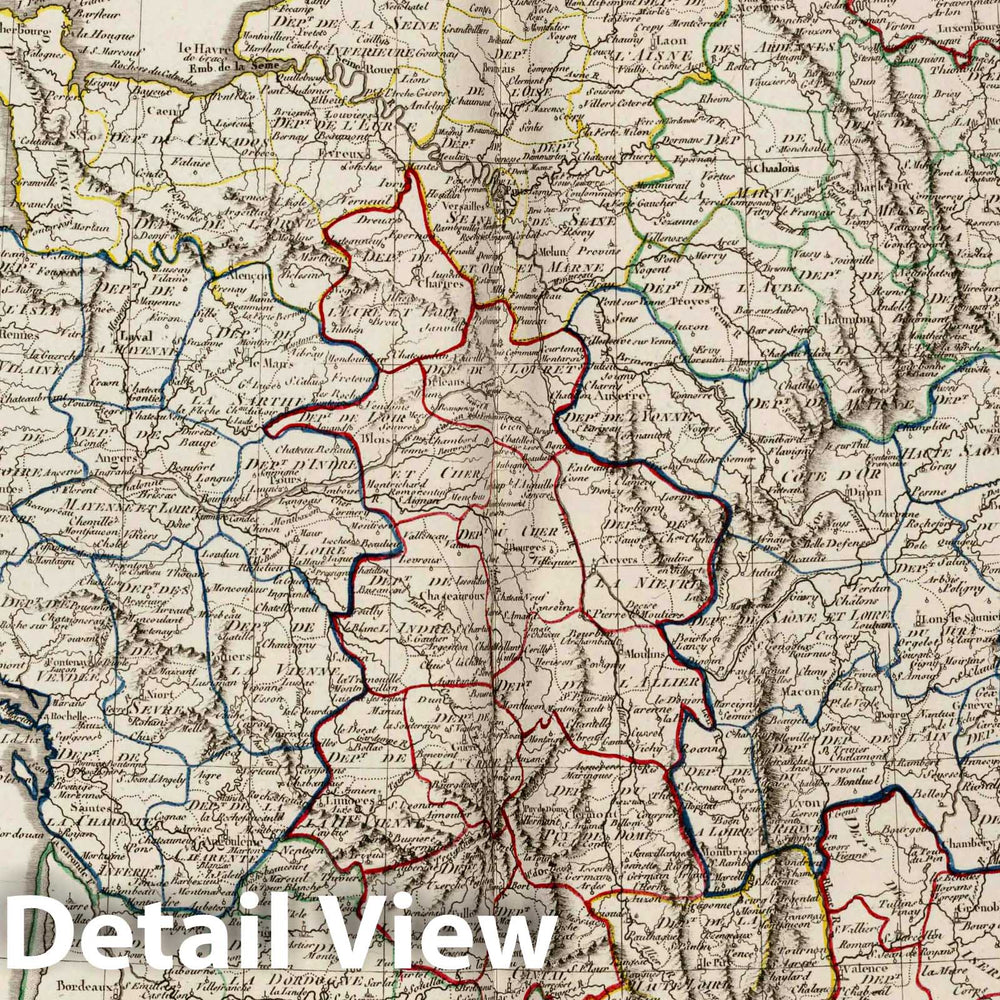 Historic Map : France, 1803 XVI. Carte Physique et Politique de la France. , Vintage Wall Art