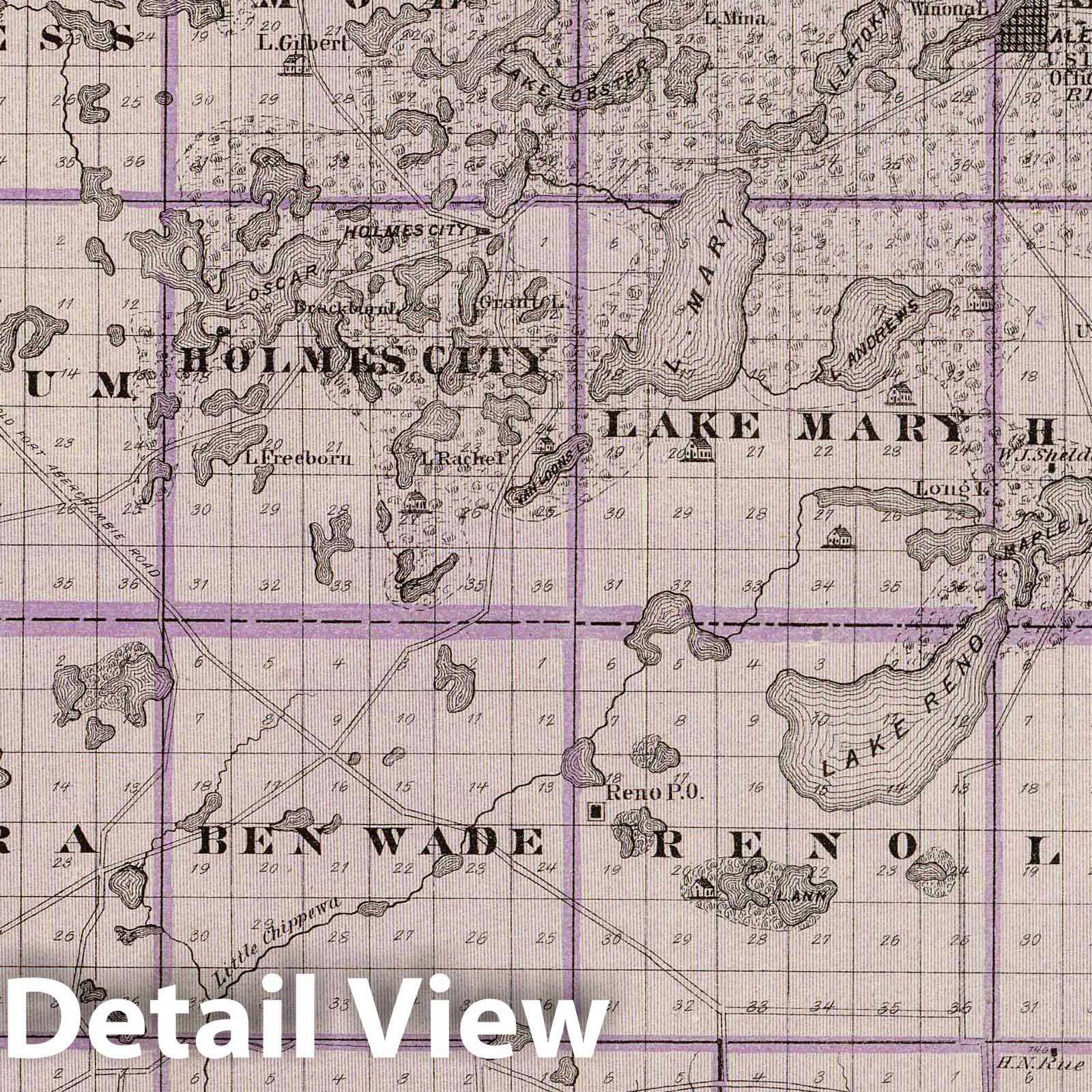 Douglas and Pope Counties, Minnesota - Railroad Map, 1874 - Historical Map Print