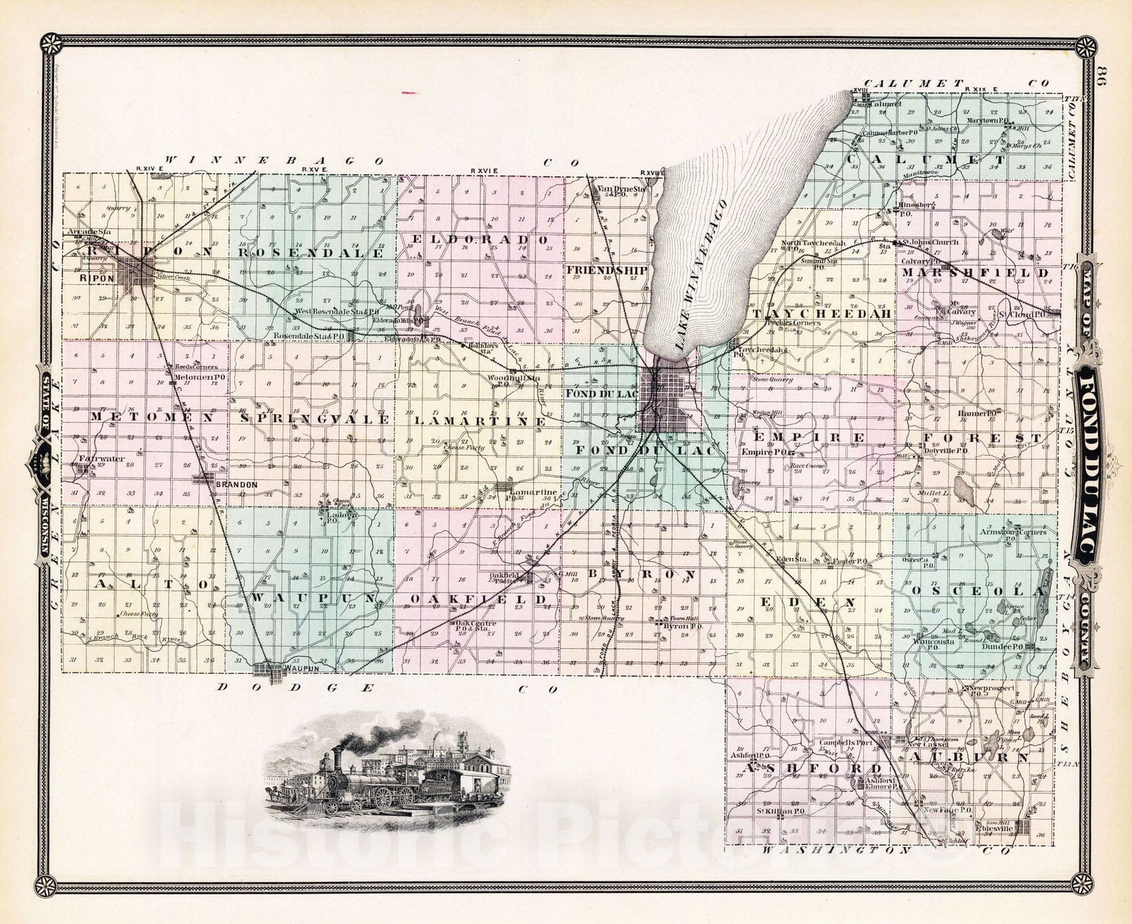 Fond du Lac County, Wisconsin - Geologic Map, 1878 - Historical Map Print
