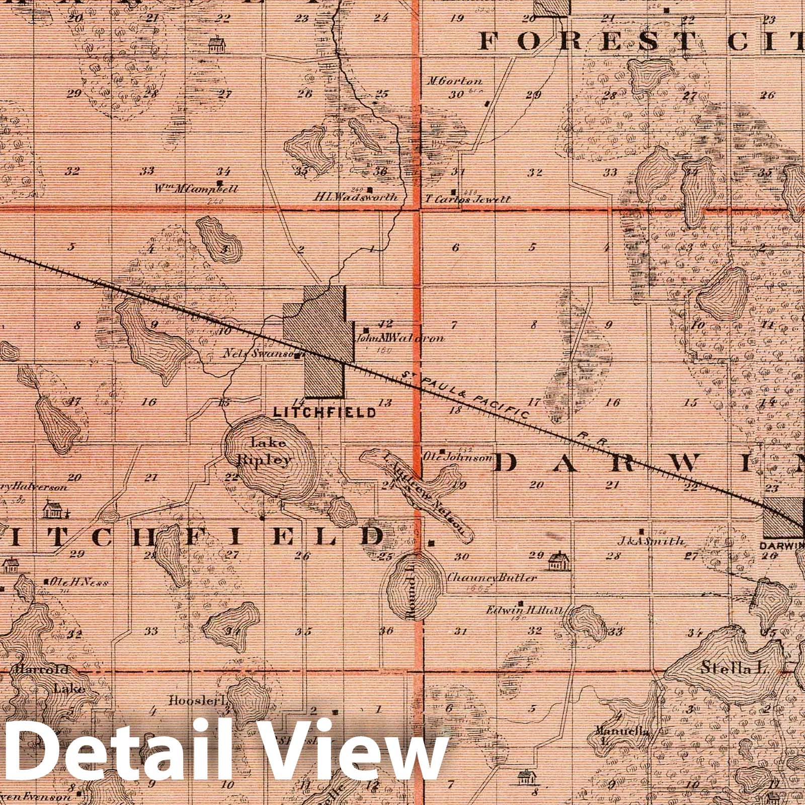 Meeker County Minnesota - Railroad Map, 1874 - Historical Map Print