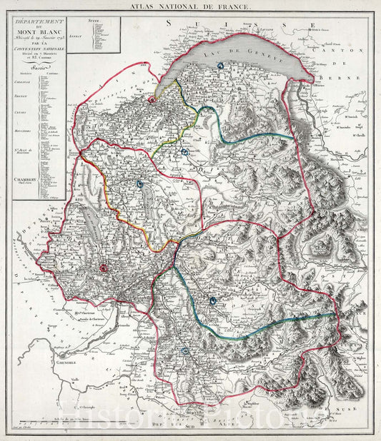 Mont Blanc, France - River Map, 1763 - Historical Map Print