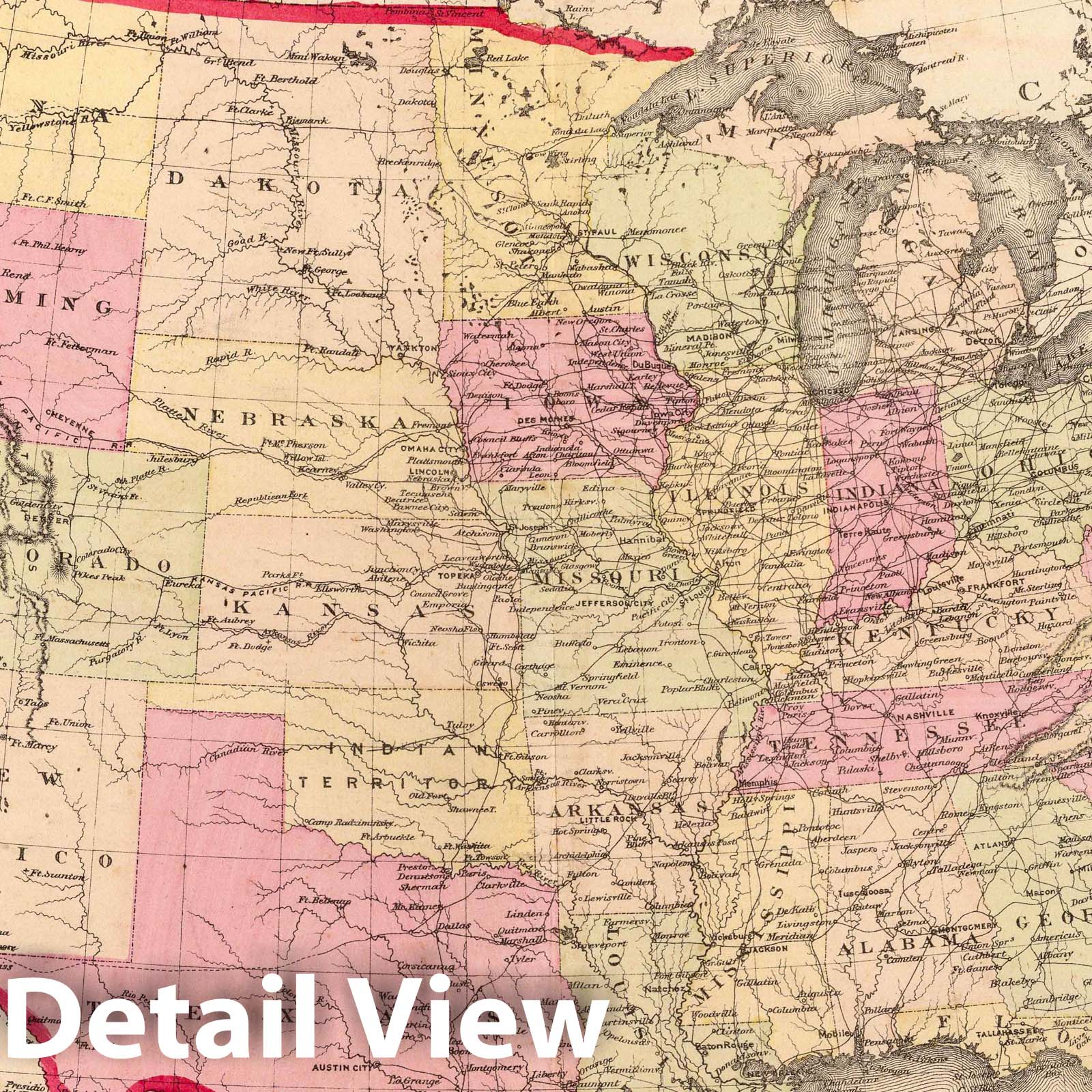 United States with Alaska Inset, 1876 - Historical Map Print
