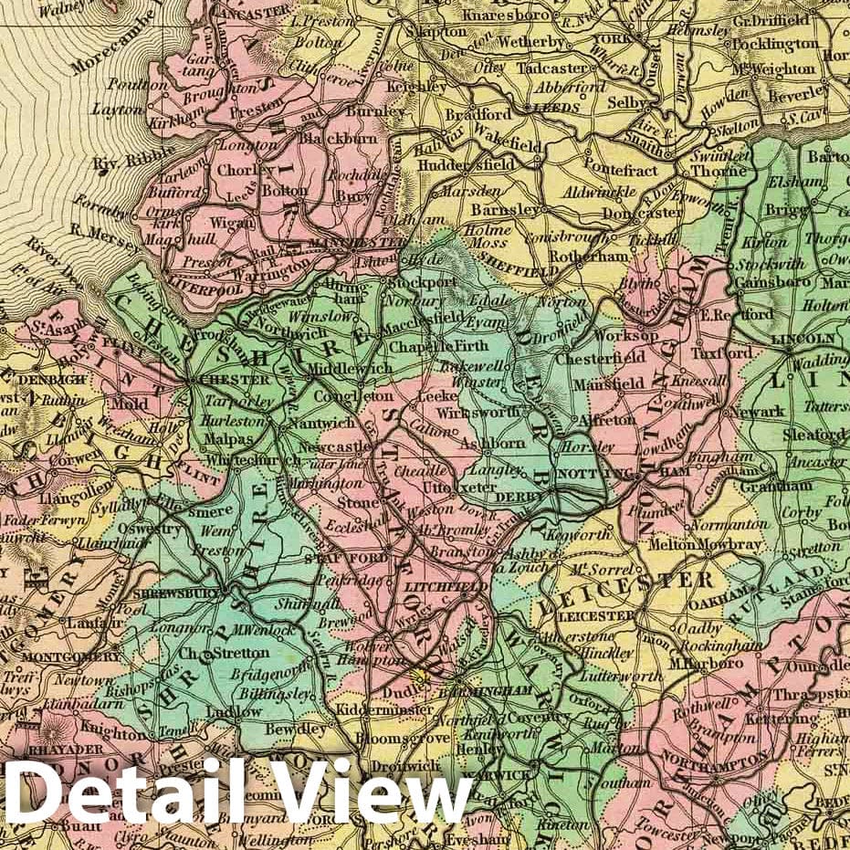 England with Environs of Liverpool and London - 1836 Historical Map Print