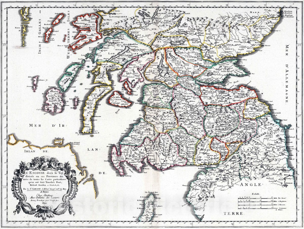 Historic Map : 1690 Scotland below the Tay. - Vintage Wall Art