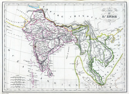 Historic Map : 1837 l'Indie. - Vintage Wall Art