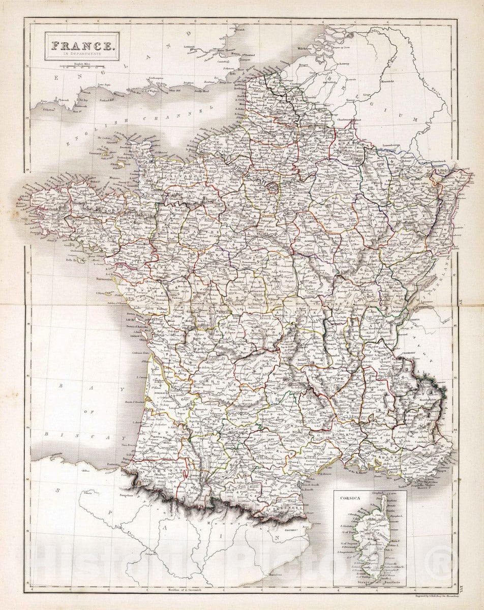 Historic Map : 1841 France in Departments. - Vintage Wall Art