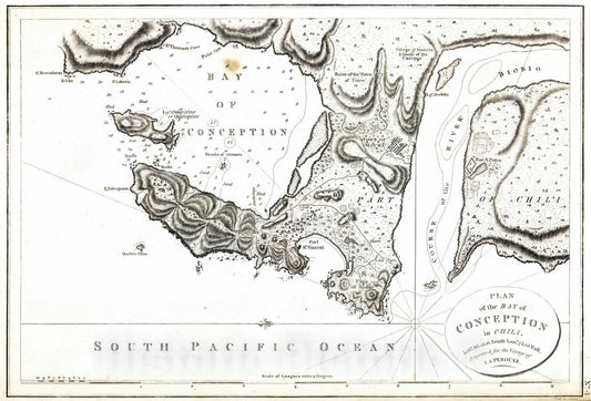Historic Map : Exploration Book - 1799 Plan of the Bay of Conception in Chili. - Vintage Wall Art