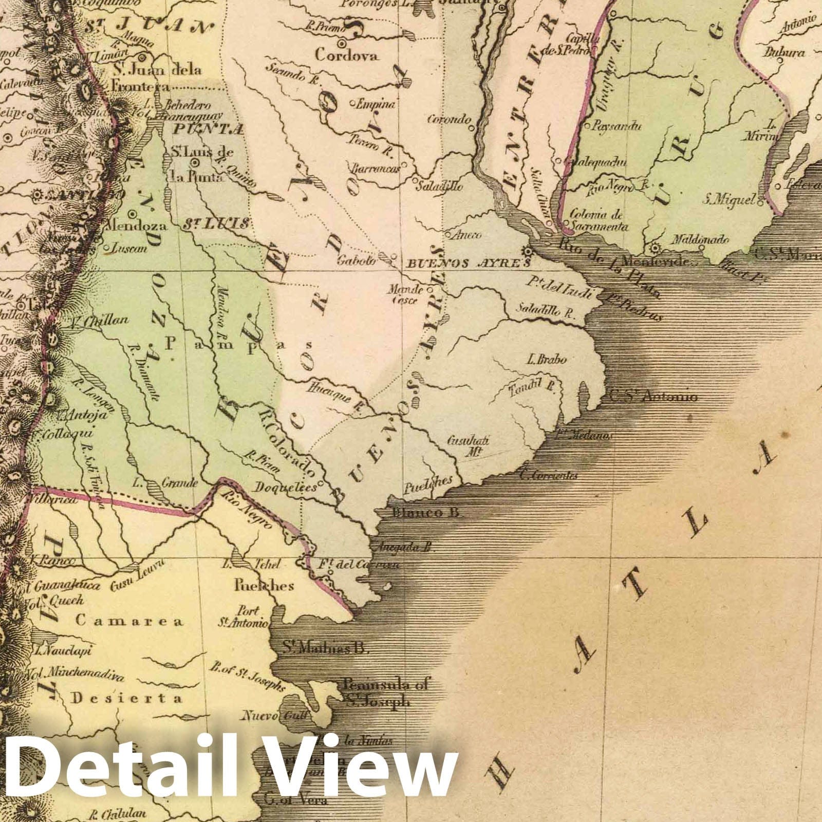Buenos Aires, Chile, and Patagonia - Railroad Map, 1848 - Historical Map Print