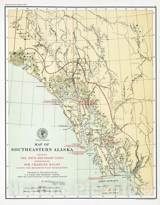 Historic Map : 1903 Southeastern Alaska with Four Boundary Lines. - Vintage Wall Art