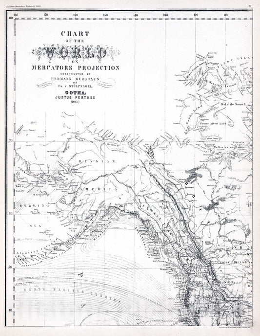 Historic Map : 1863 Chart of the World (portion). - Vintage Wall Art