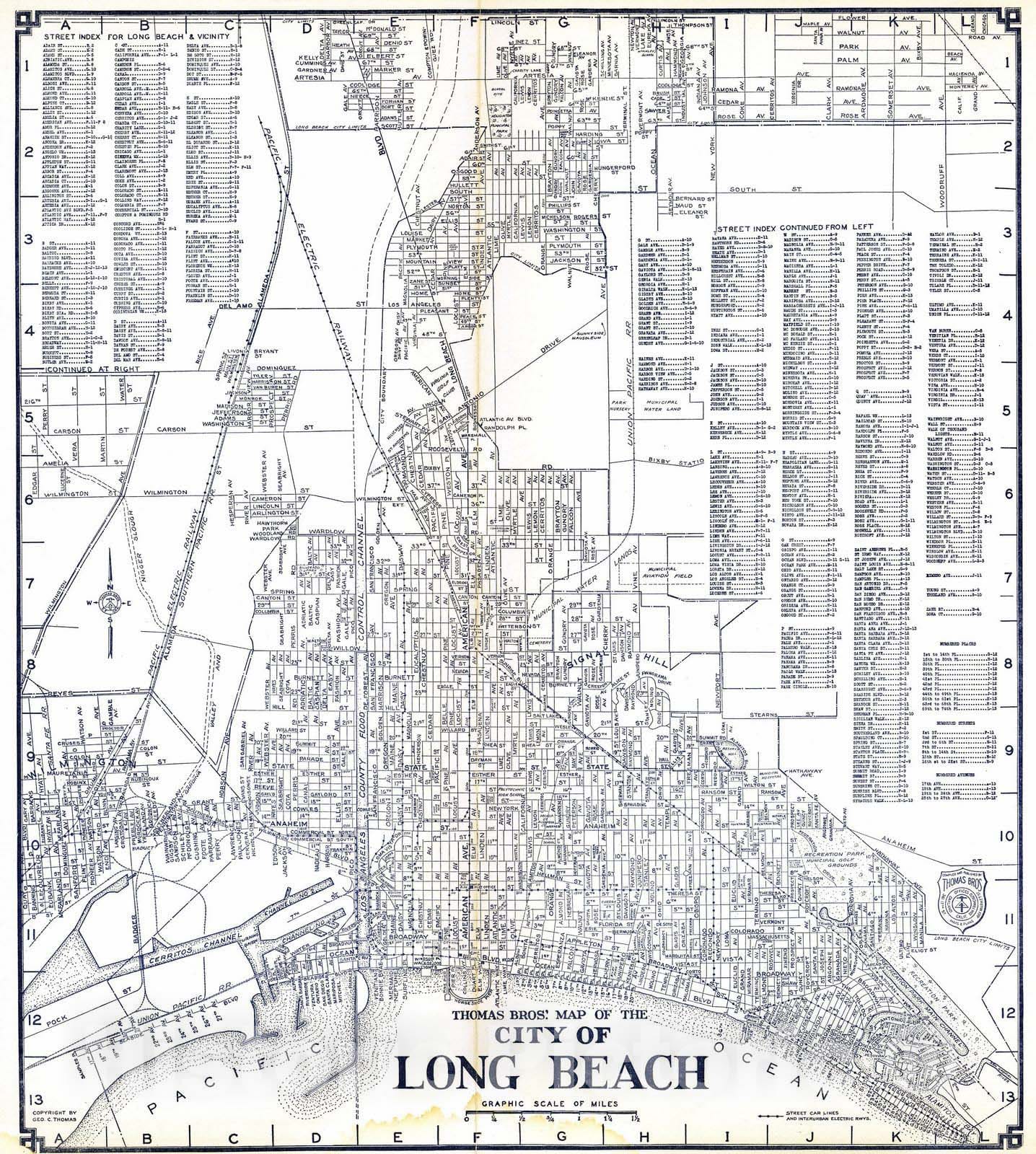 Long Beach, California - Road Map, 1938 - Historical Map Print
