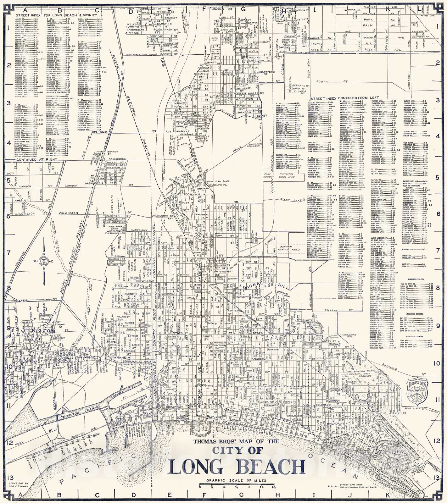 Historic Map - 1938 Thomas Bros'. Map of the City of Long Beach, California. - Vintage Wall Art