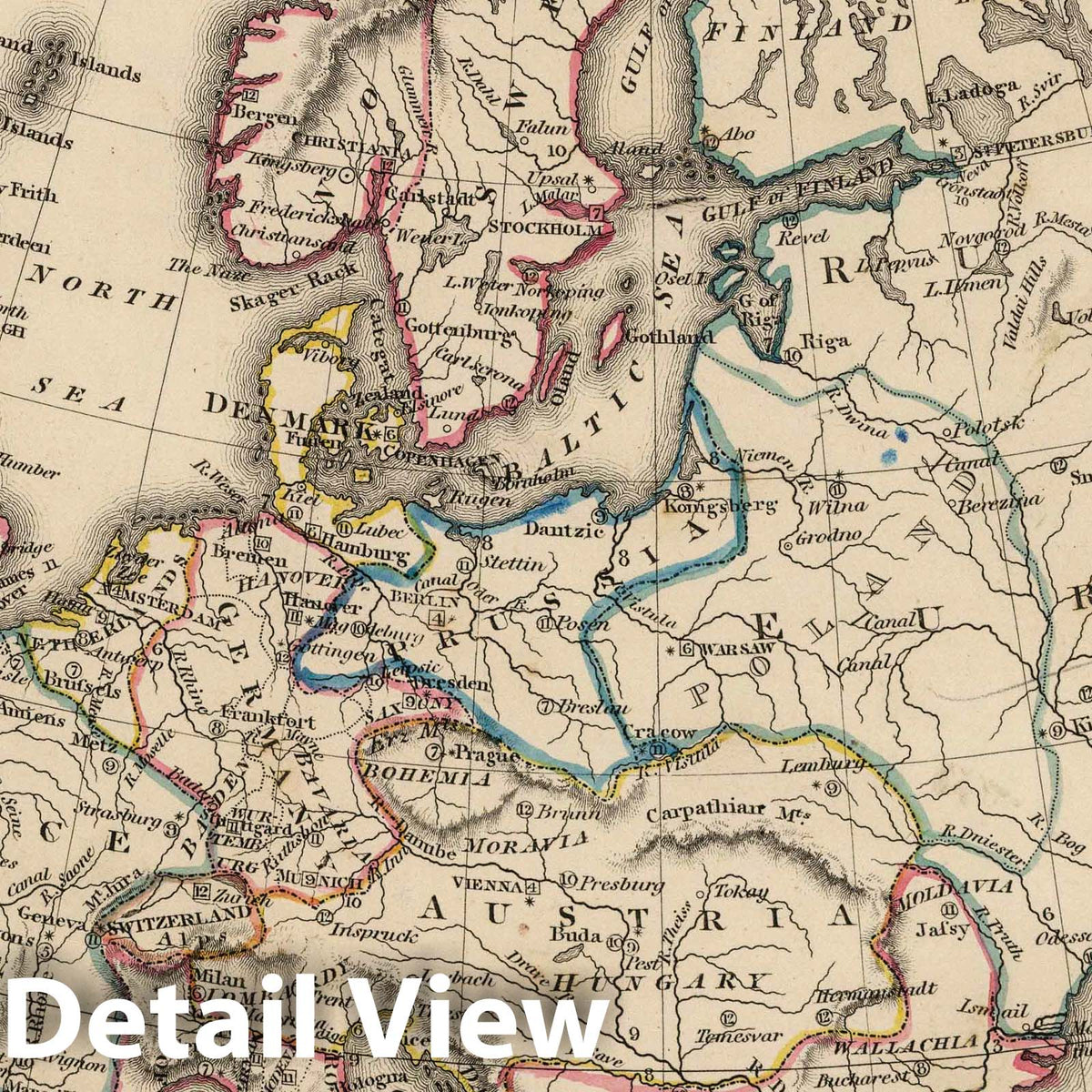 Europe - River Map, 1828 - Historical Map Print