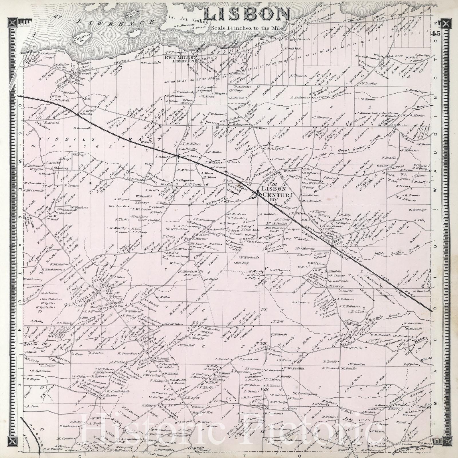 Lisbon - Property Map, 1865 - Saint Lawrence County, New York