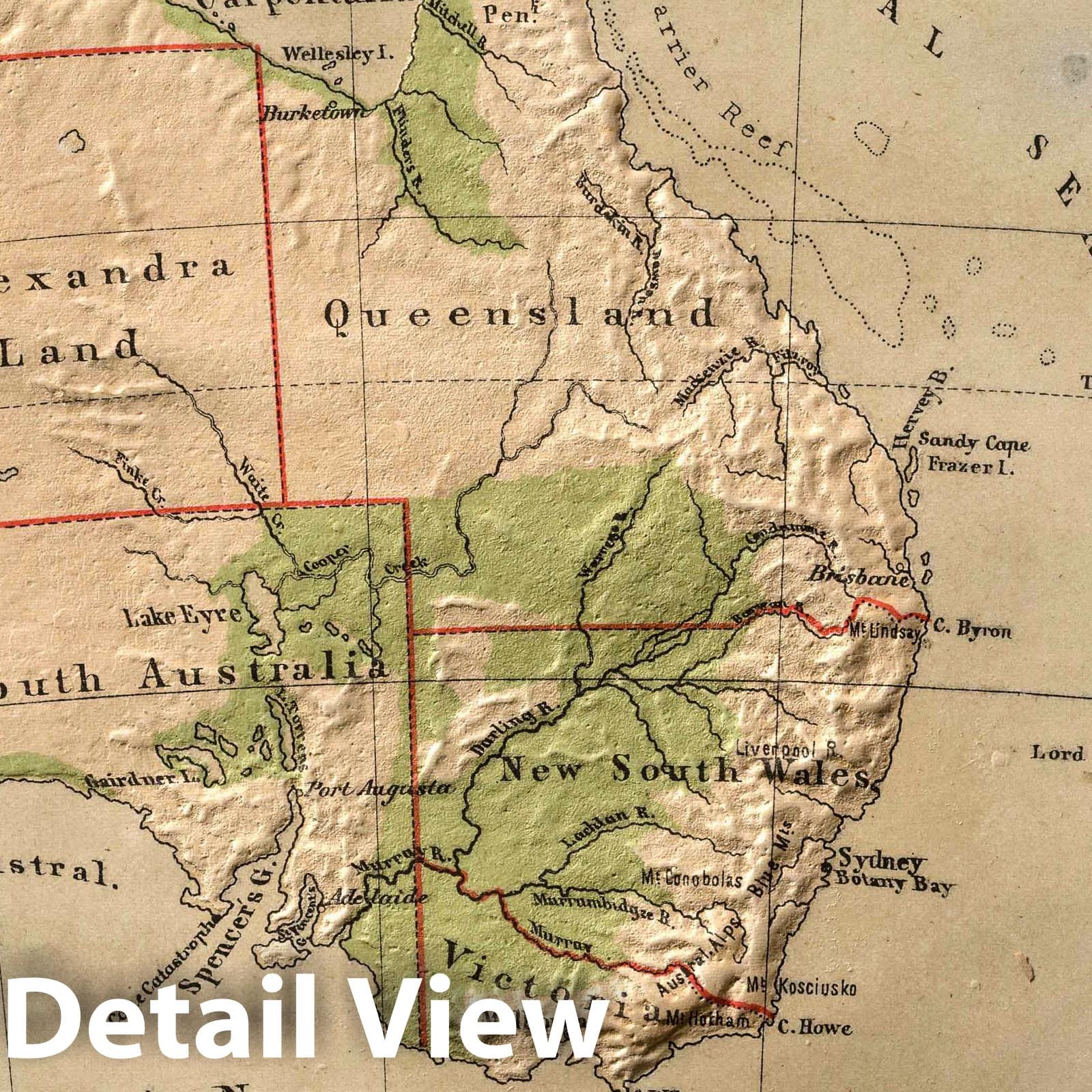 Australia - Physical Map, 1880 - Historical Atlas Reproduction