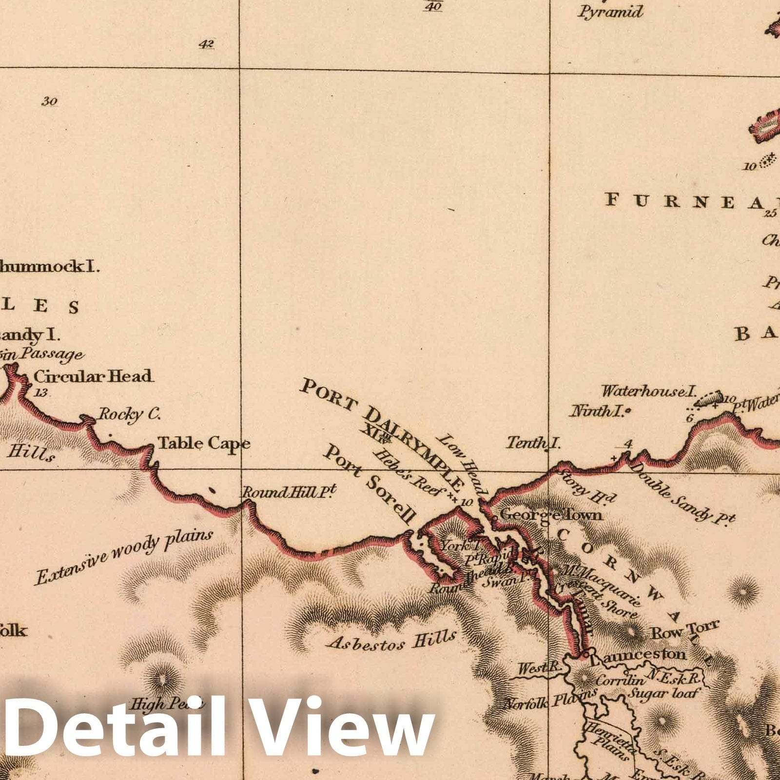 Van Diemen's Land - Road Map, 1825 - Historical Map Print