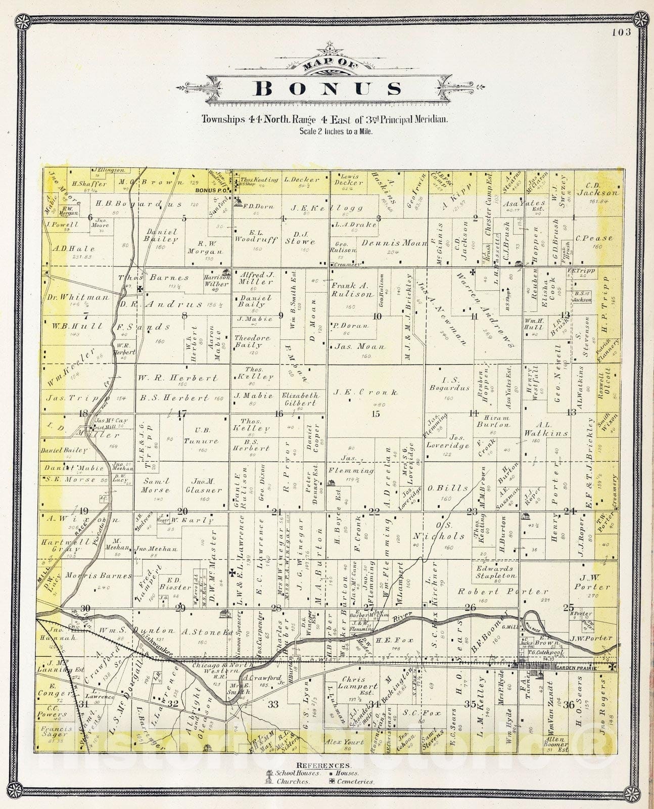 Bonus Township, Boone County, Illinois 1886 Historical Map Print