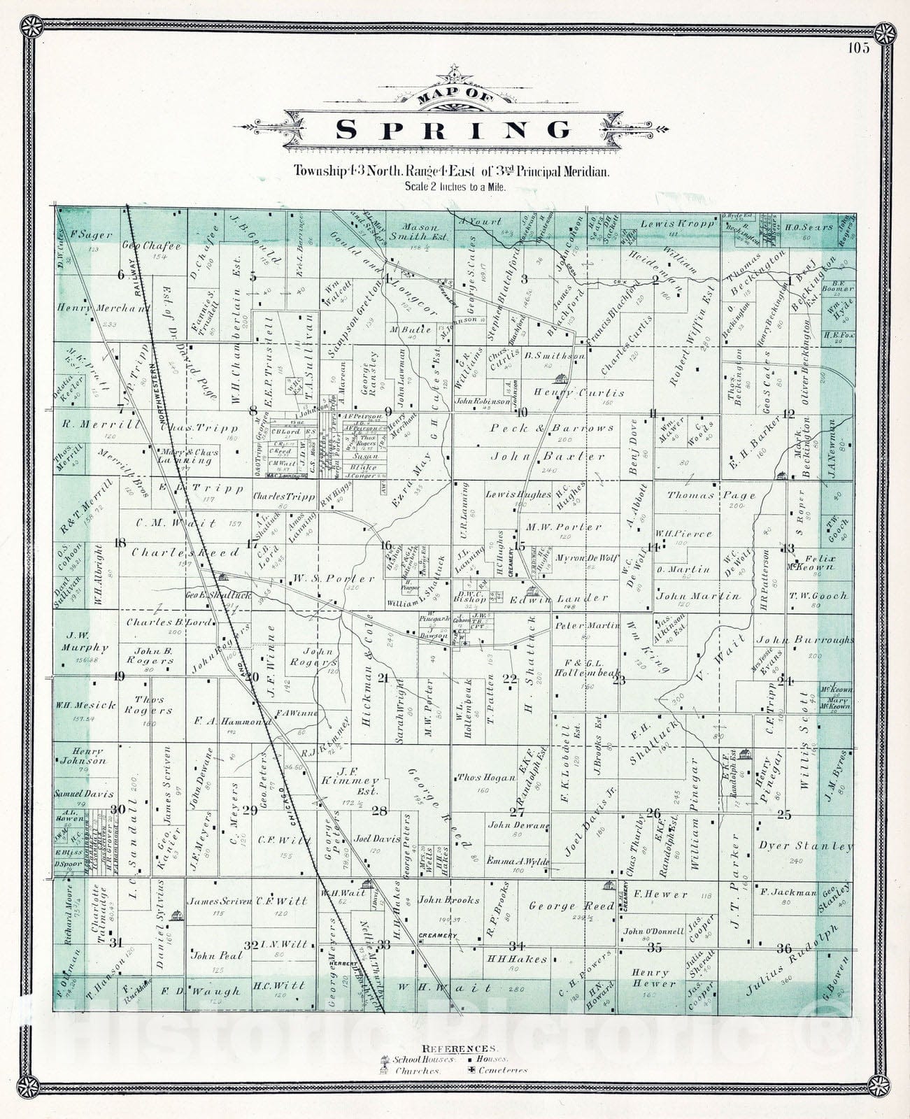 Historic Map : 1886 Spring Township, Boone County, Illinois. - Vintage Wall Art