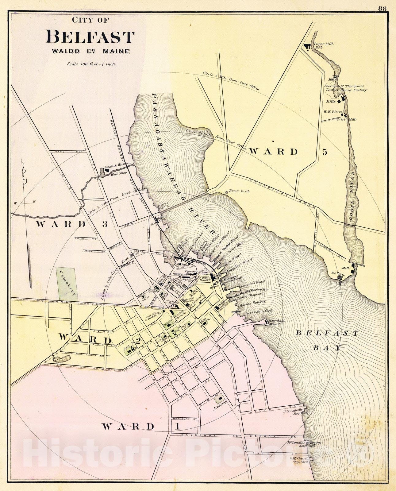 Belfast, Maine - Road Map, 1885 - Historical Map Print