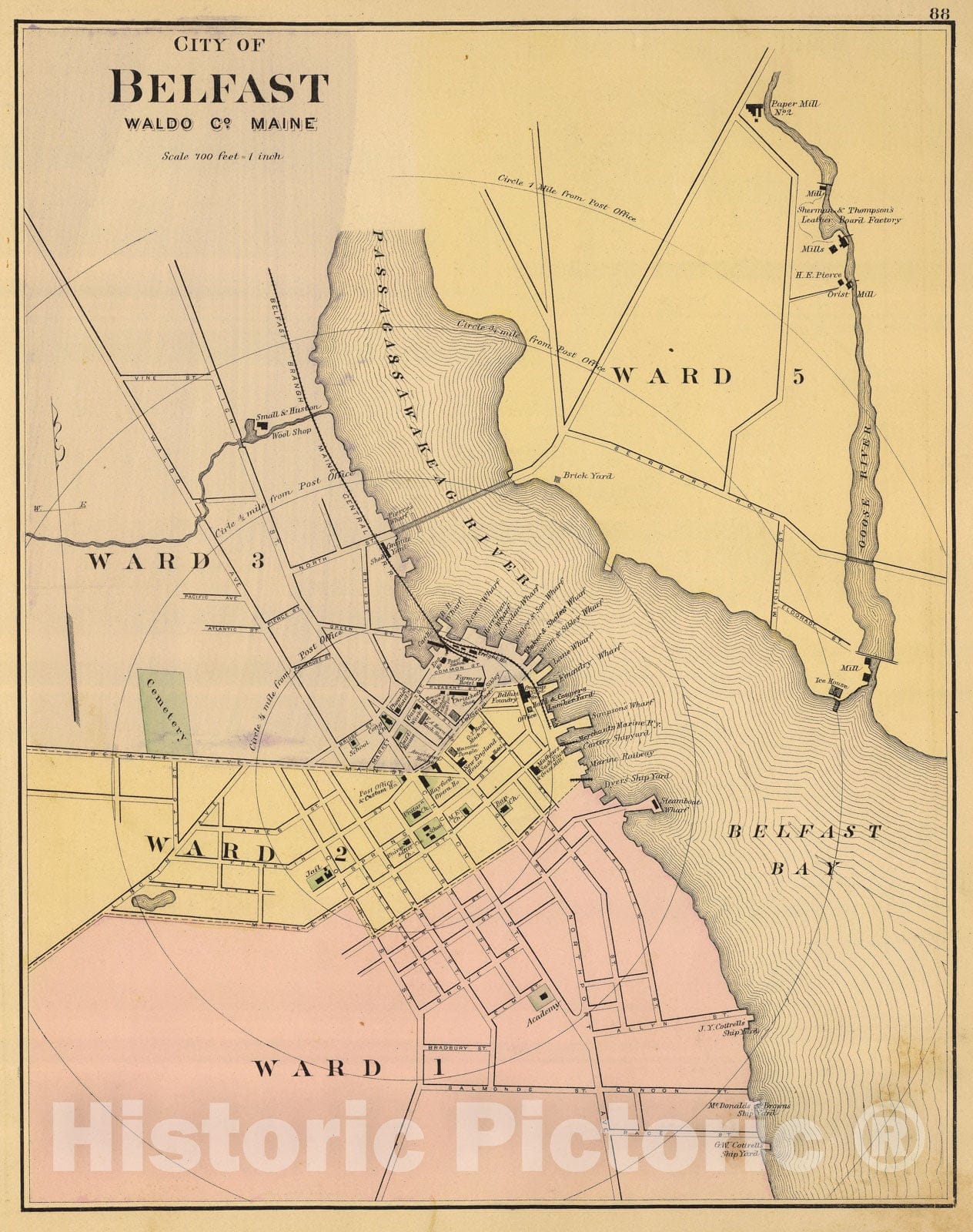 Historic Map - 1885 Belfast, Maine. - Vintage Wall Art