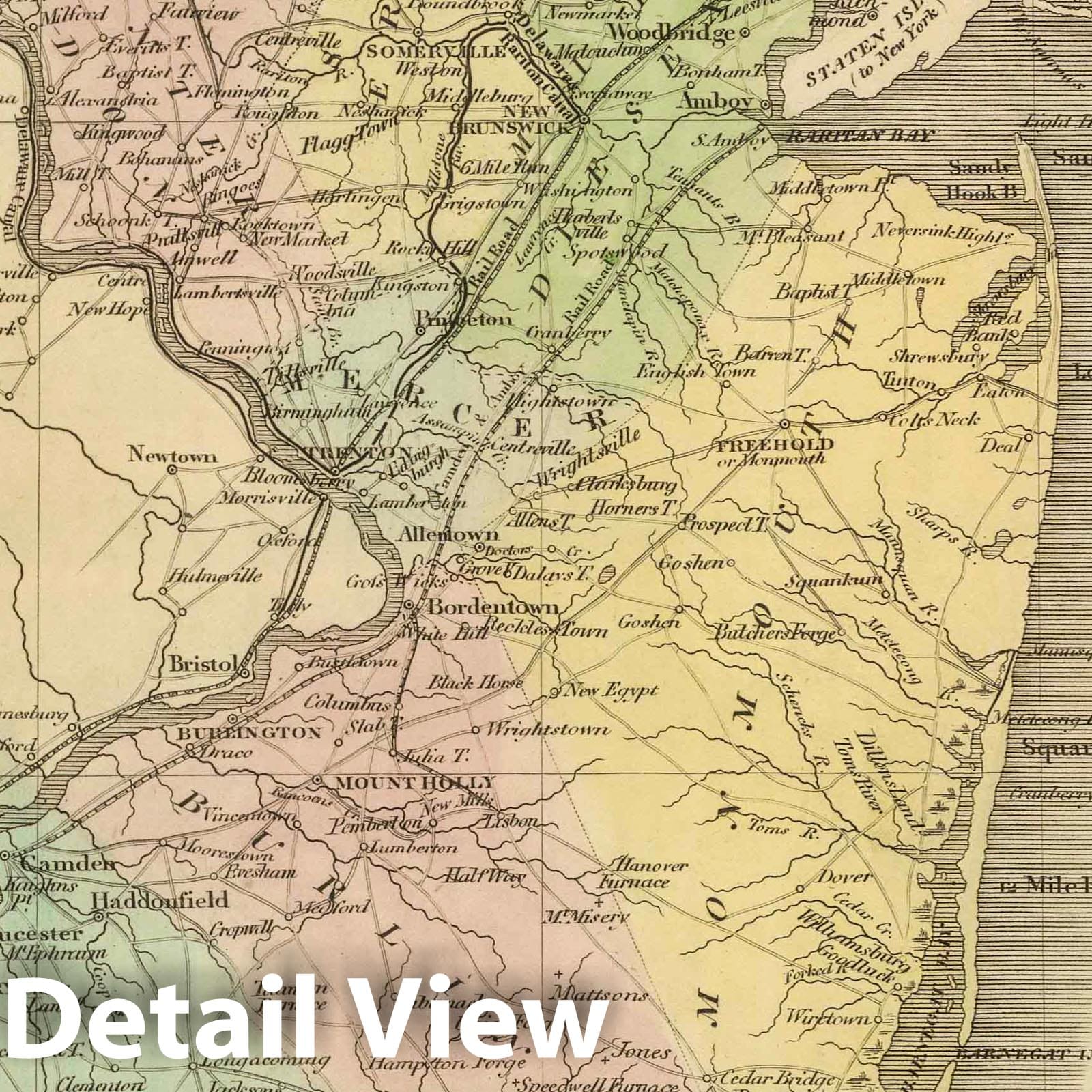 New Jersey - Railroad Map, 1848 - Historical Map Print