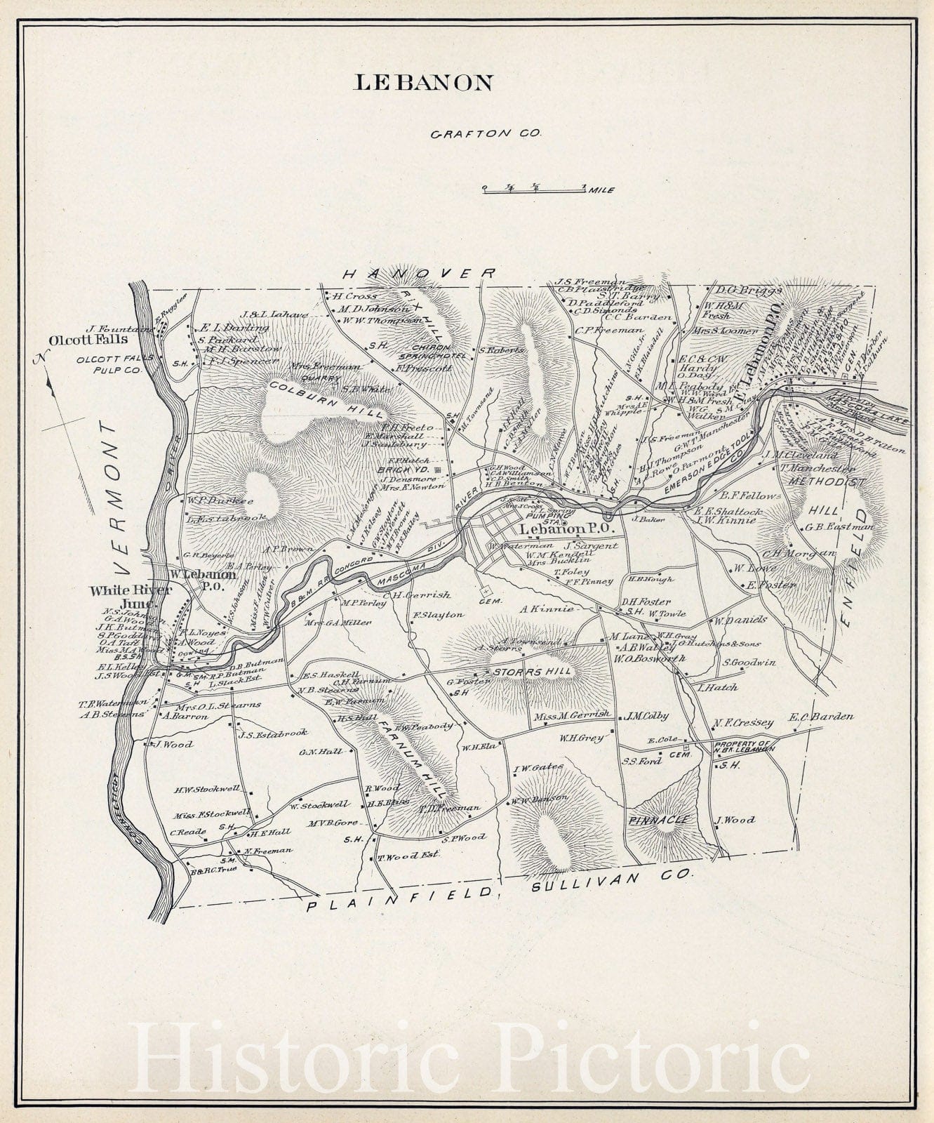 Historic Map : Lebanon (N.H.), New Hampshire, 1892 Lebanon, Grafton Co. , Vintage Wall Art