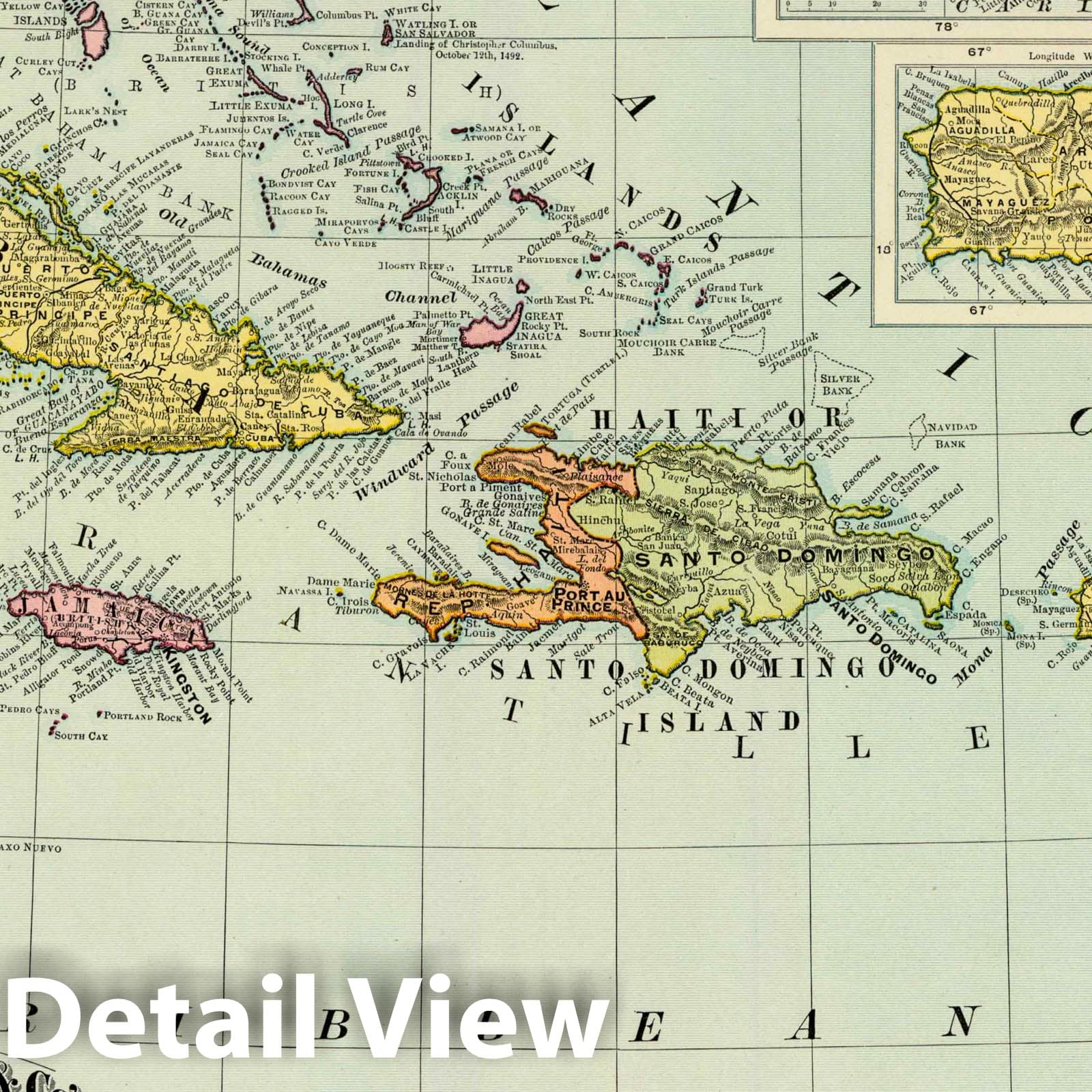 West Indies with Jamaica and Puerto Rico, 1897 - Historical Map Print