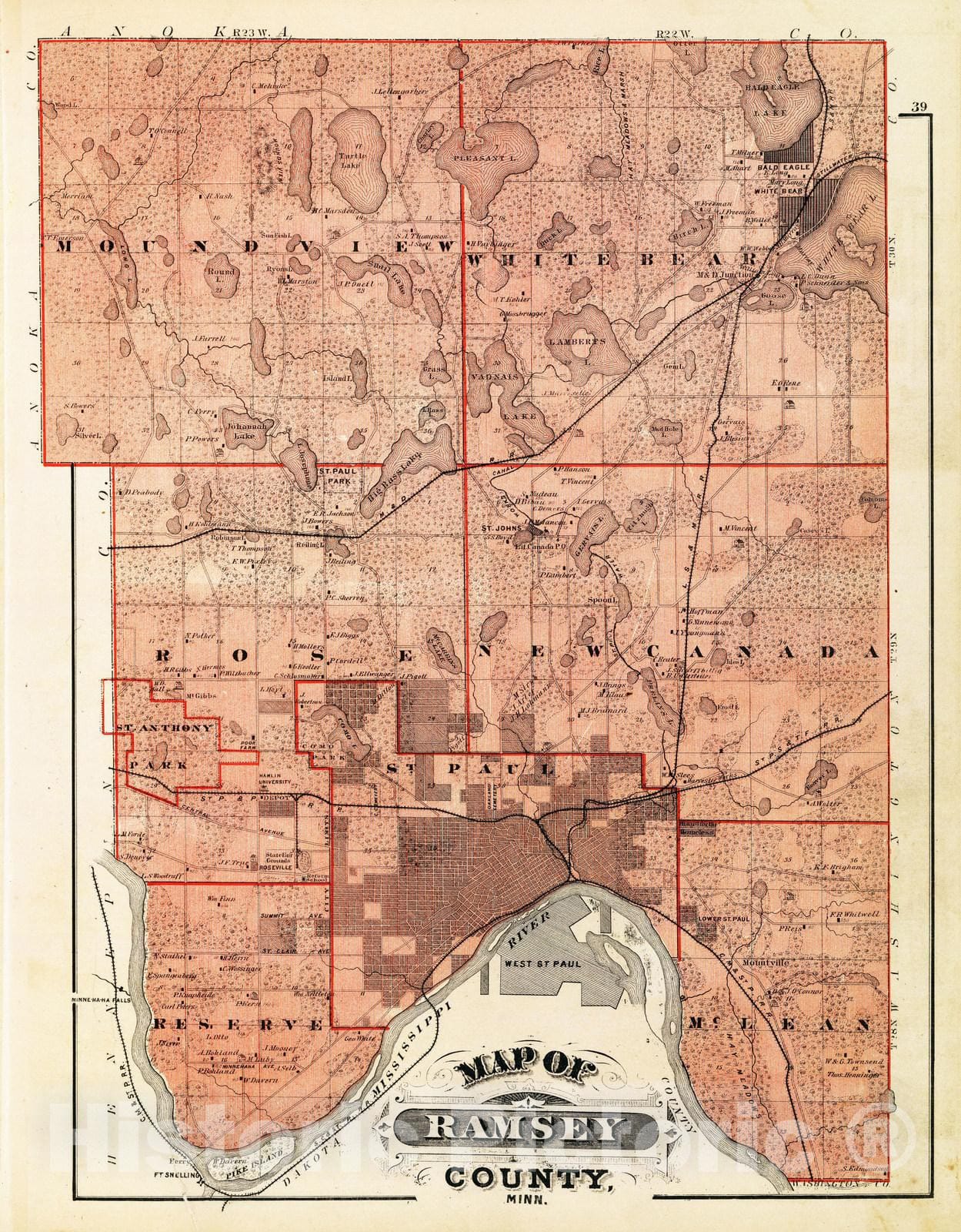 Ramsey County Minnesota 1874 Historical Map Print