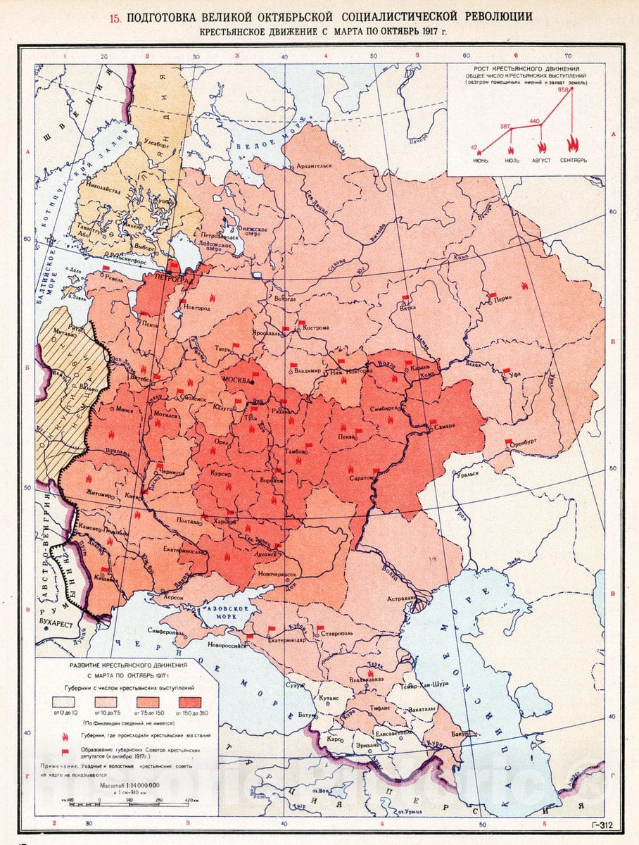 Historic Map : Russian Republic, 1954 15. Podgotovka Velikoy Oktyabr'skoy Sotsialisticheskaya Revolyutsii Krestyanskoe Dvizhenie s Marta po Oktyabr' 1917 , Vintage Wall Art