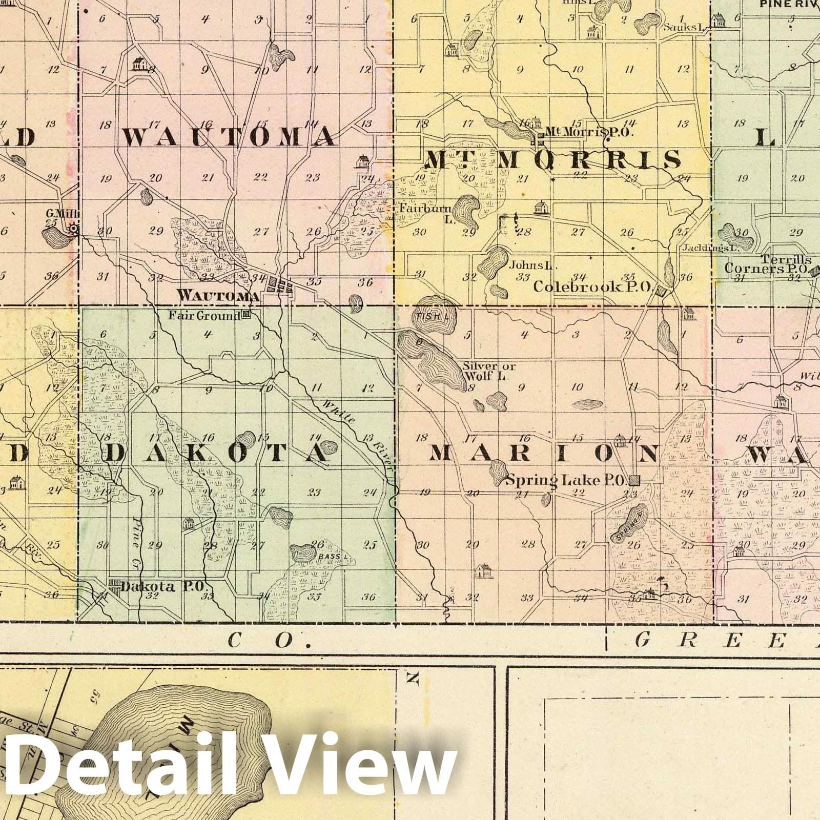 Waushara County and Wautoma, Wisconsin - Historical Map Print, 1878