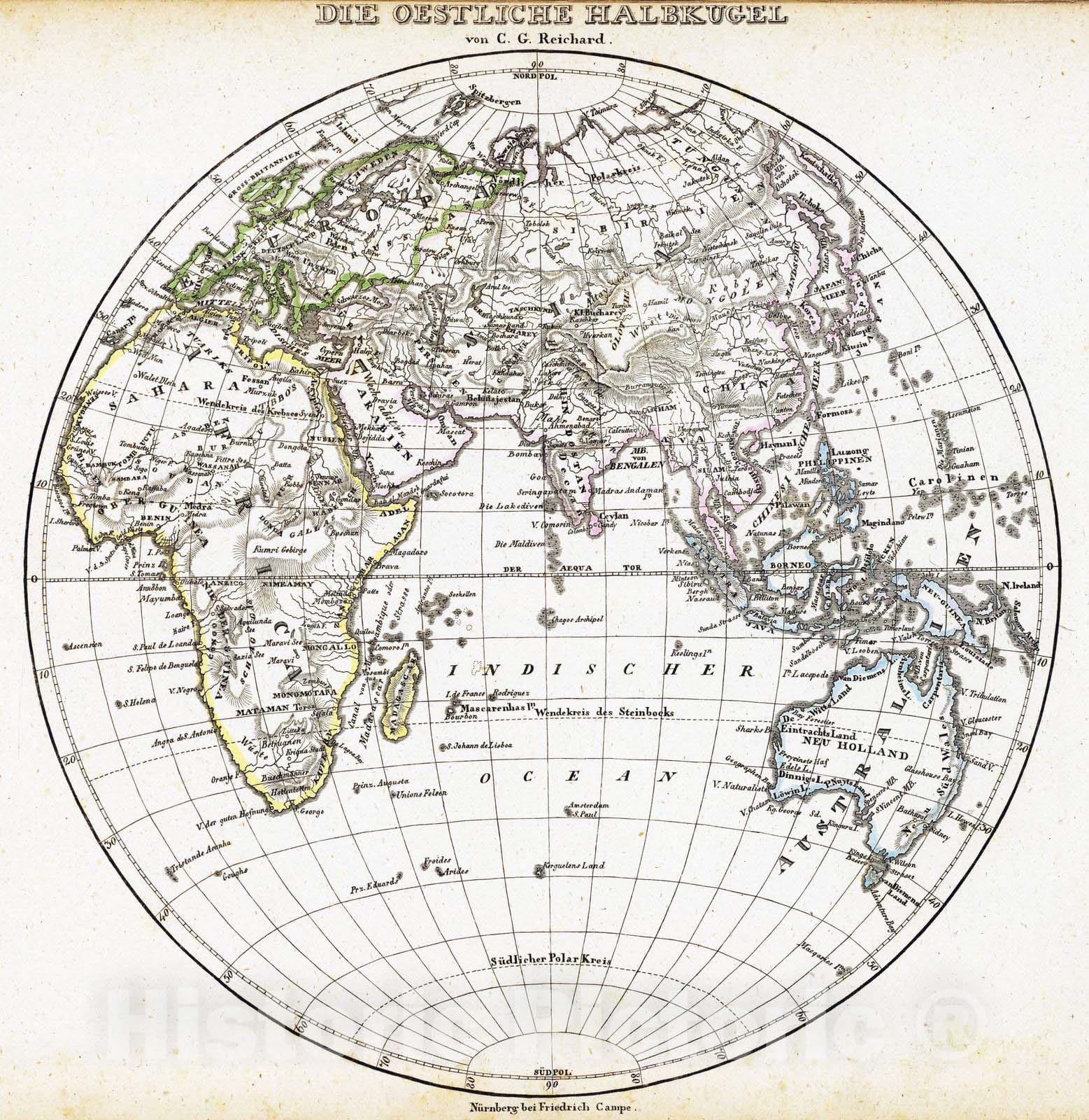 Historic Map : 1822 Oestl. Halbkugel. - Vintage Wall Art