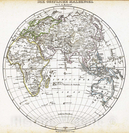 Historic Map : 1822 Oestl. Halbkugel. - Vintage Wall Art