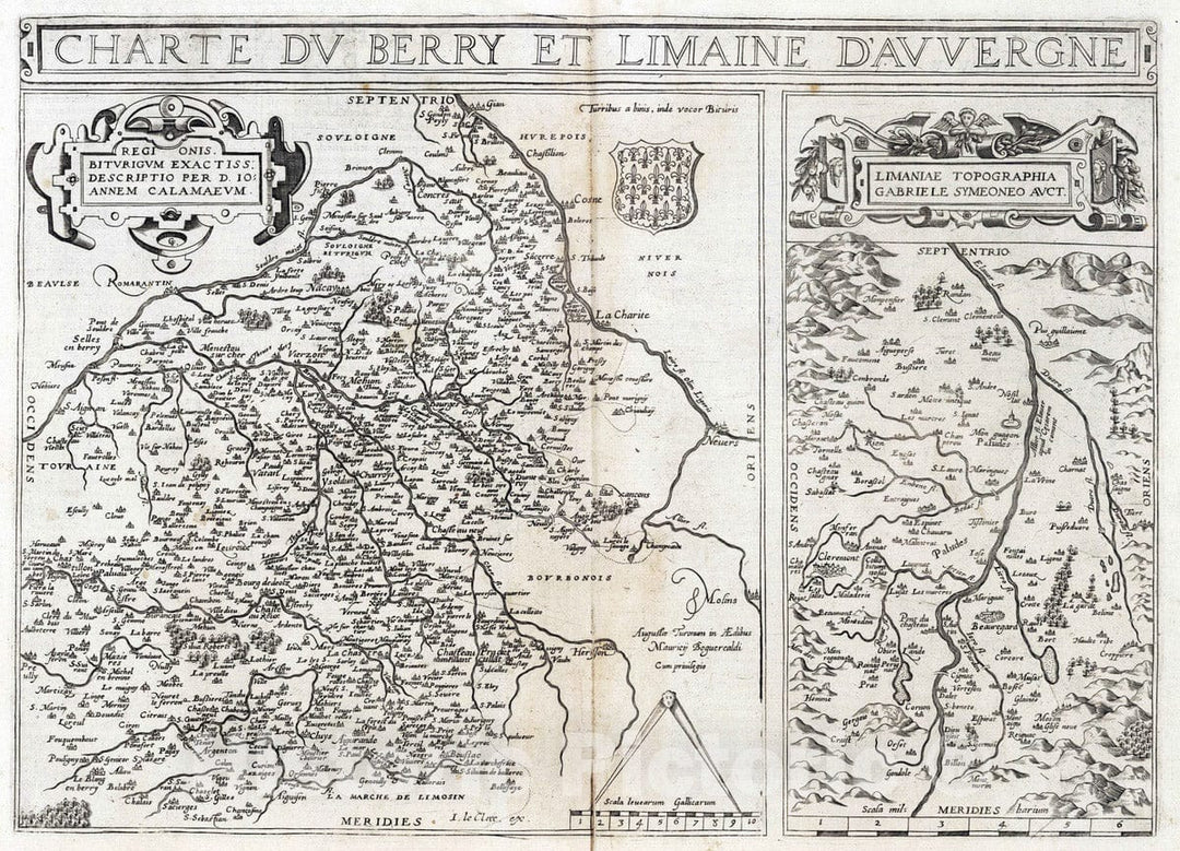 Historic Wall Map : Berry , France 1632 Charte du Berry et Limaine d'Auvergne. , Vintage Wall Art