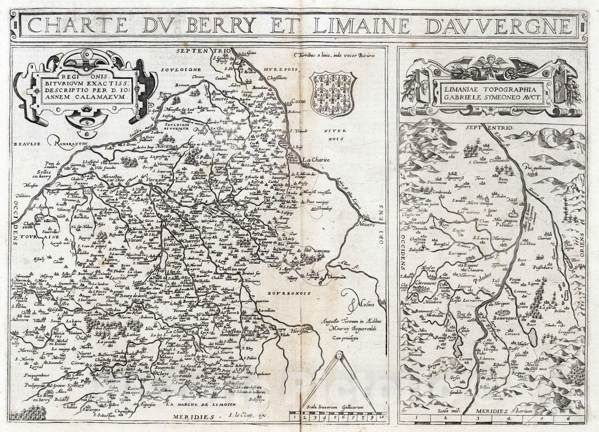Historic Wall Map : Berry , France 1632 Charte du Berry et Limaine d'Auvergne. , Vintage Wall Art