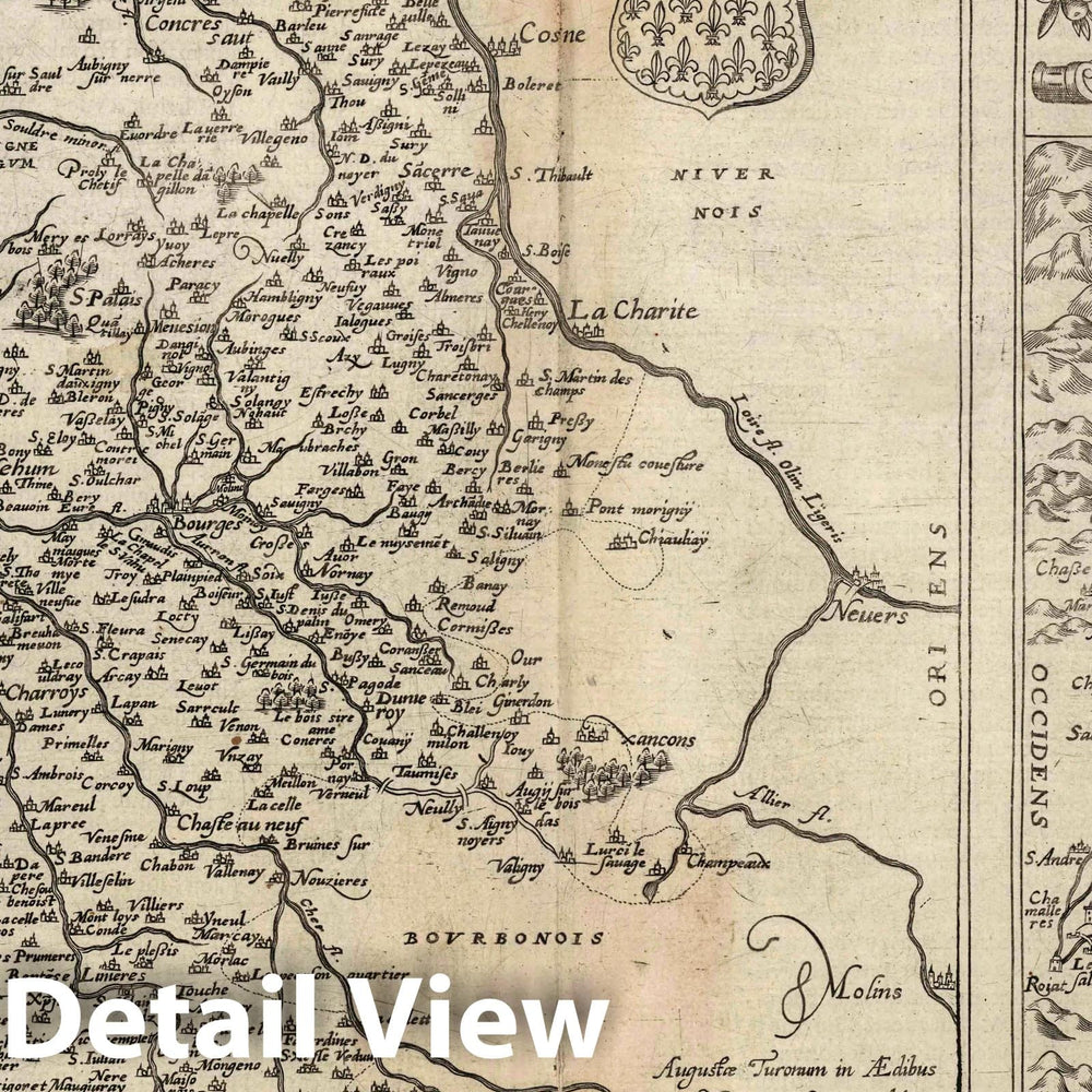Historic Wall Map : Berry , France 1632 Charte du Berry et Limaine d'Auvergne. , Vintage Wall Art