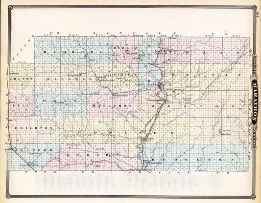Historic Map : 1878 Map of Marathon County. - Vintage Wall Art