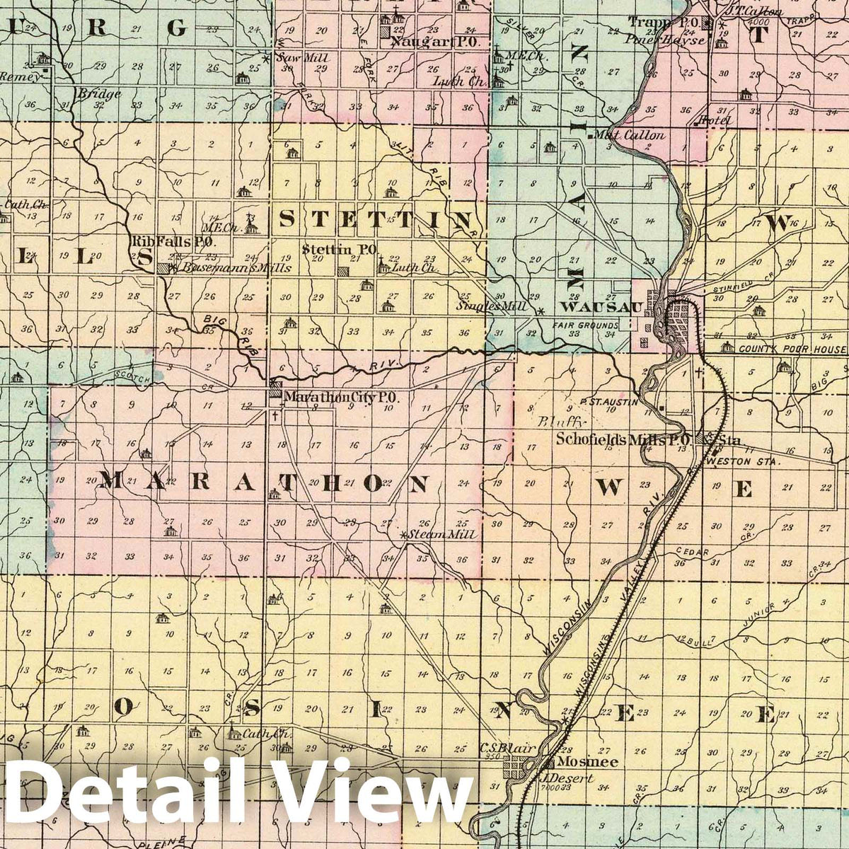 Marathon County, Wisconsin - Geologic Map, 1878 - Historical Map Print