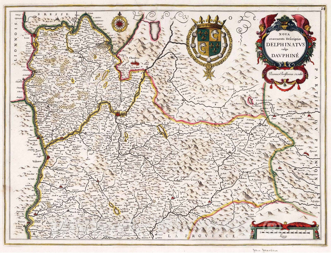 Historic Wall Map : Dauphine , France 1682 Nova et accurat Descriptio Delphinatus vulgo Dauphine. , Vintage Wall Art