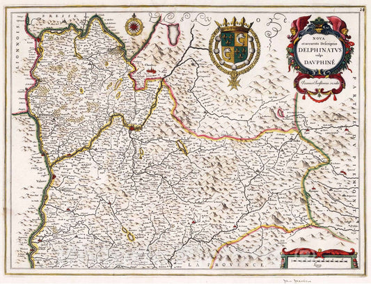 Historic Wall Map : Dauphine , France 1682 Nova et accurat Descriptio Delphinatus vulgo Dauphine. , Vintage Wall Art