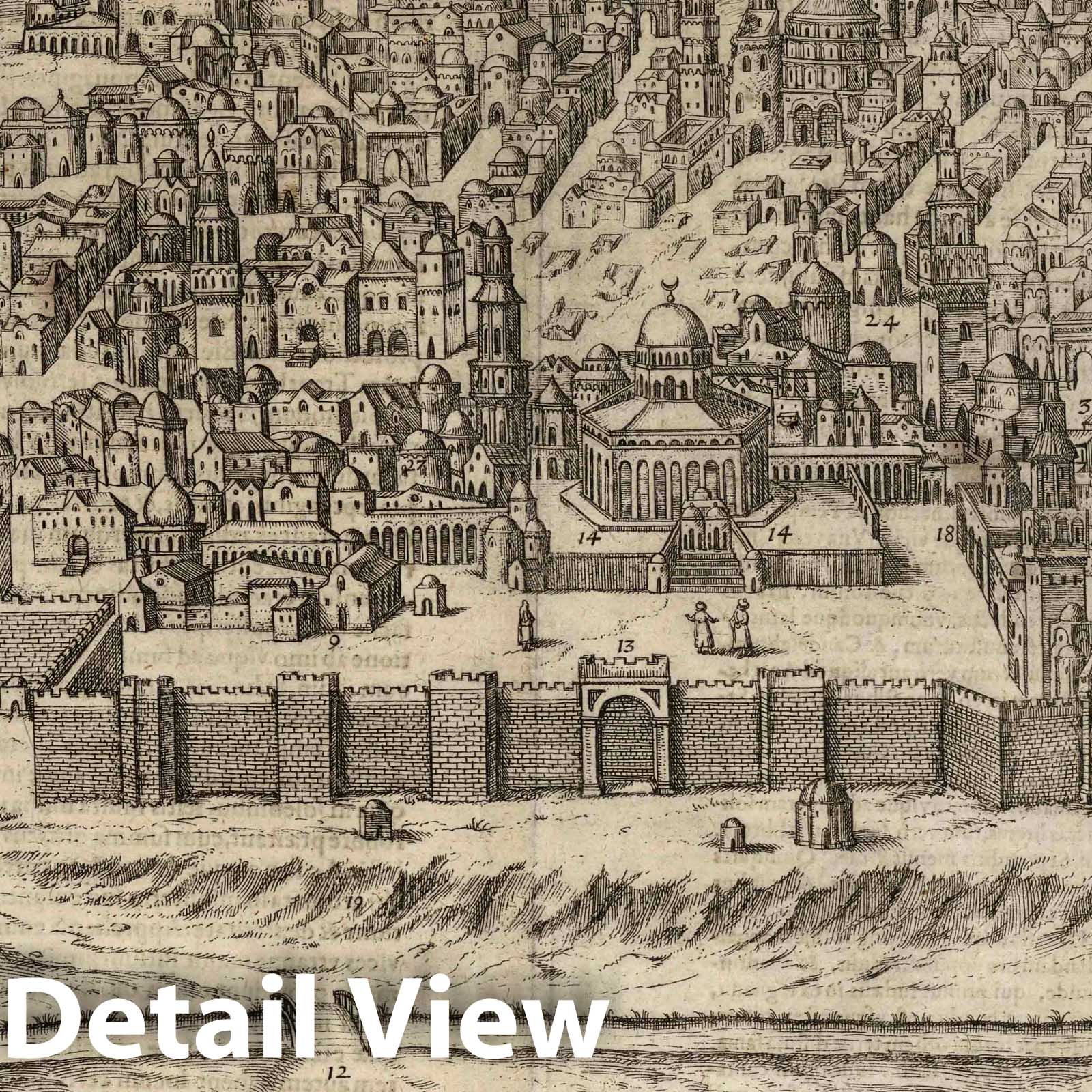 Jerusalem, Israel - River Map, 1575 - Historical Map Print