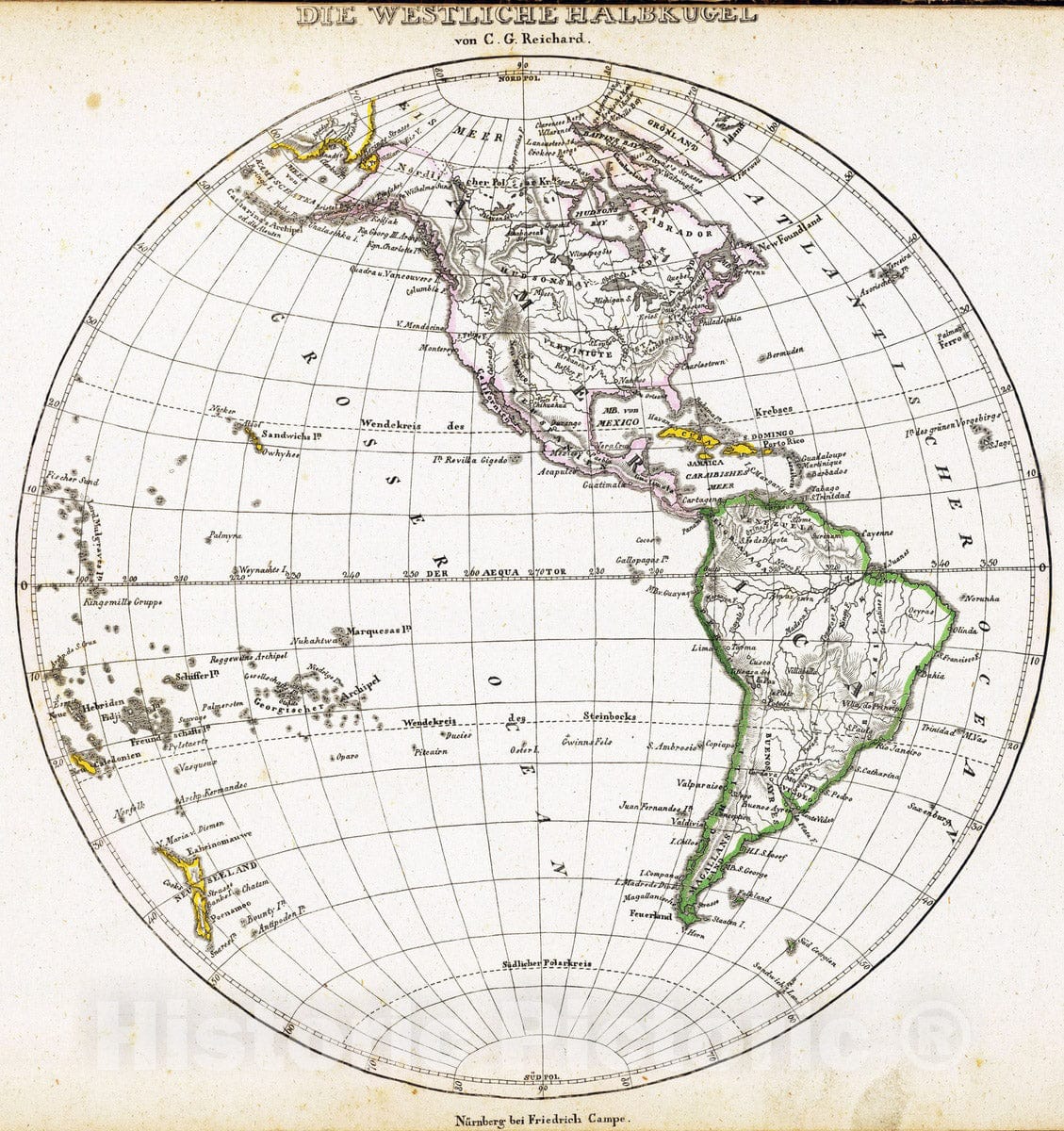 Historic Map : 1822 Westl. Halbkugel. - Vintage Wall Art