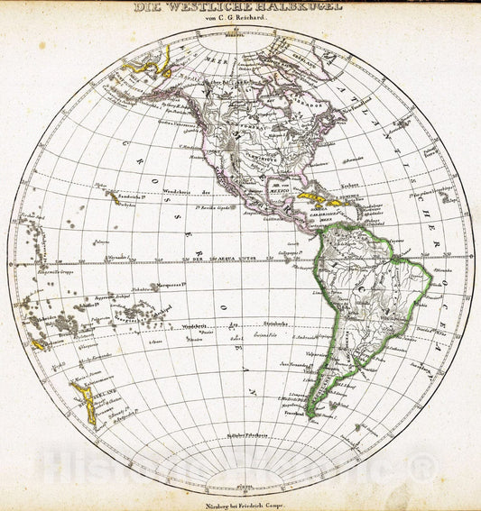 Historic Map : 1822 Westl. Halbkugel. - Vintage Wall Art
