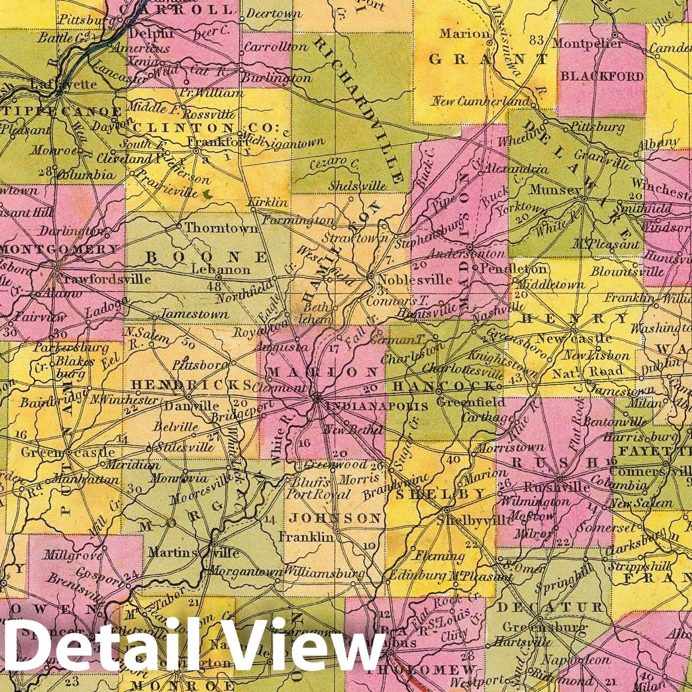 Indiana - Road Map, 1846 - Historical Map Print