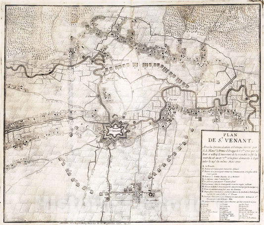 Historic Map : St. Venant , France, 1710 53. Plan de la Siege de St. Venant, France. 1710. , Vintage Wall Art