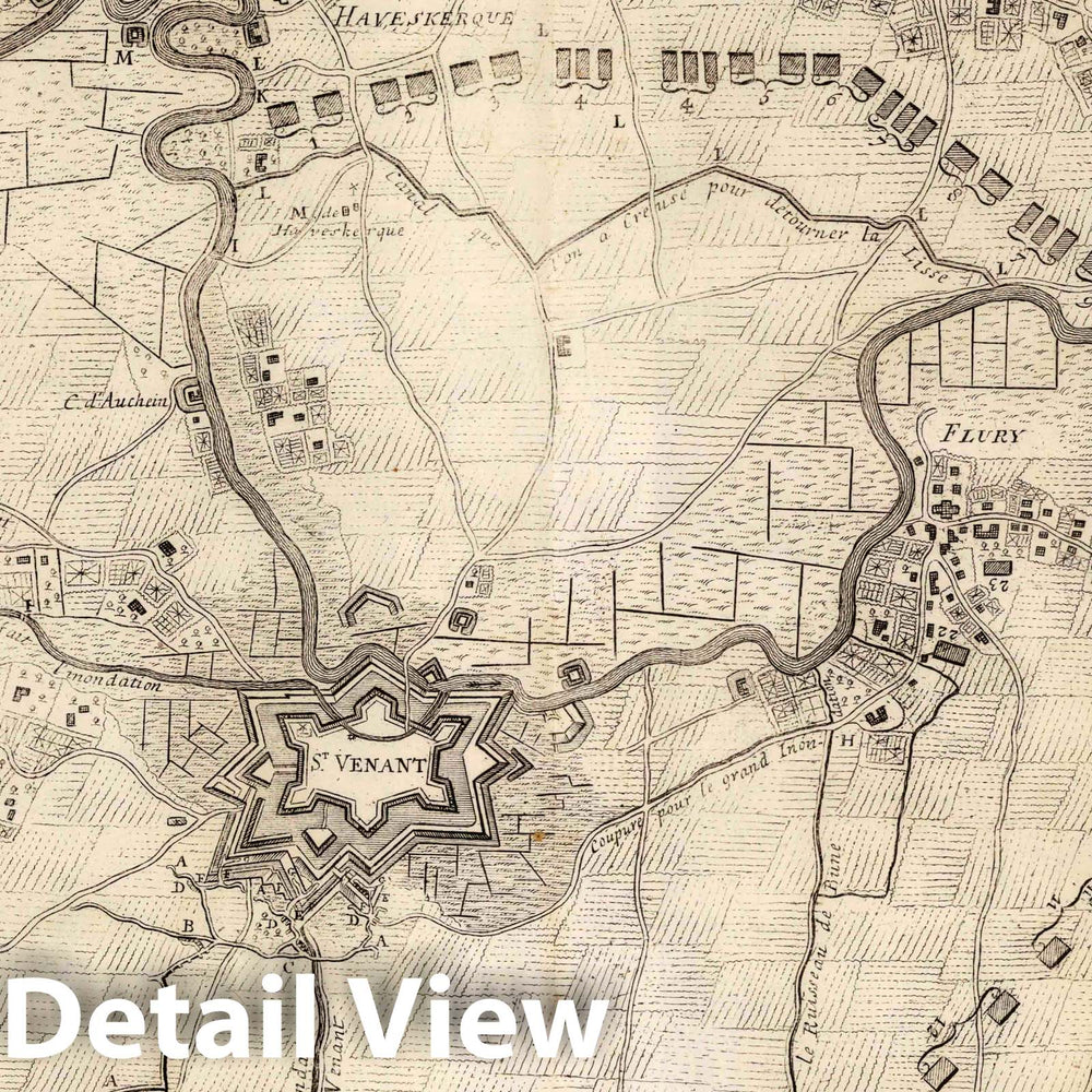 Historic Map : St. Venant , France, 1710 53. Plan de la Siege de St. Venant, France. 1710. , Vintage Wall Art