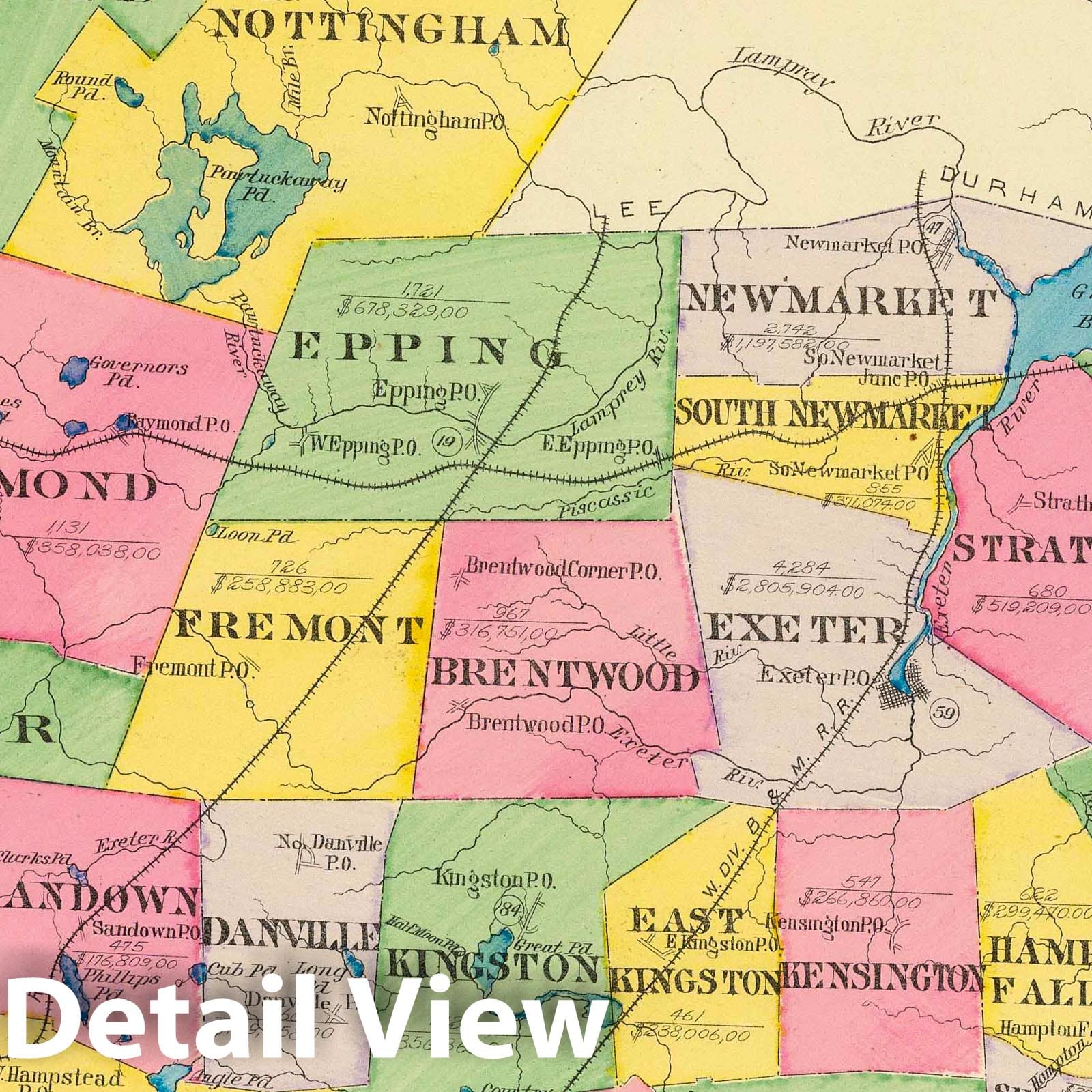 Historic Map : 1892 Rockingham County, N.H. - Vintage Wall Art