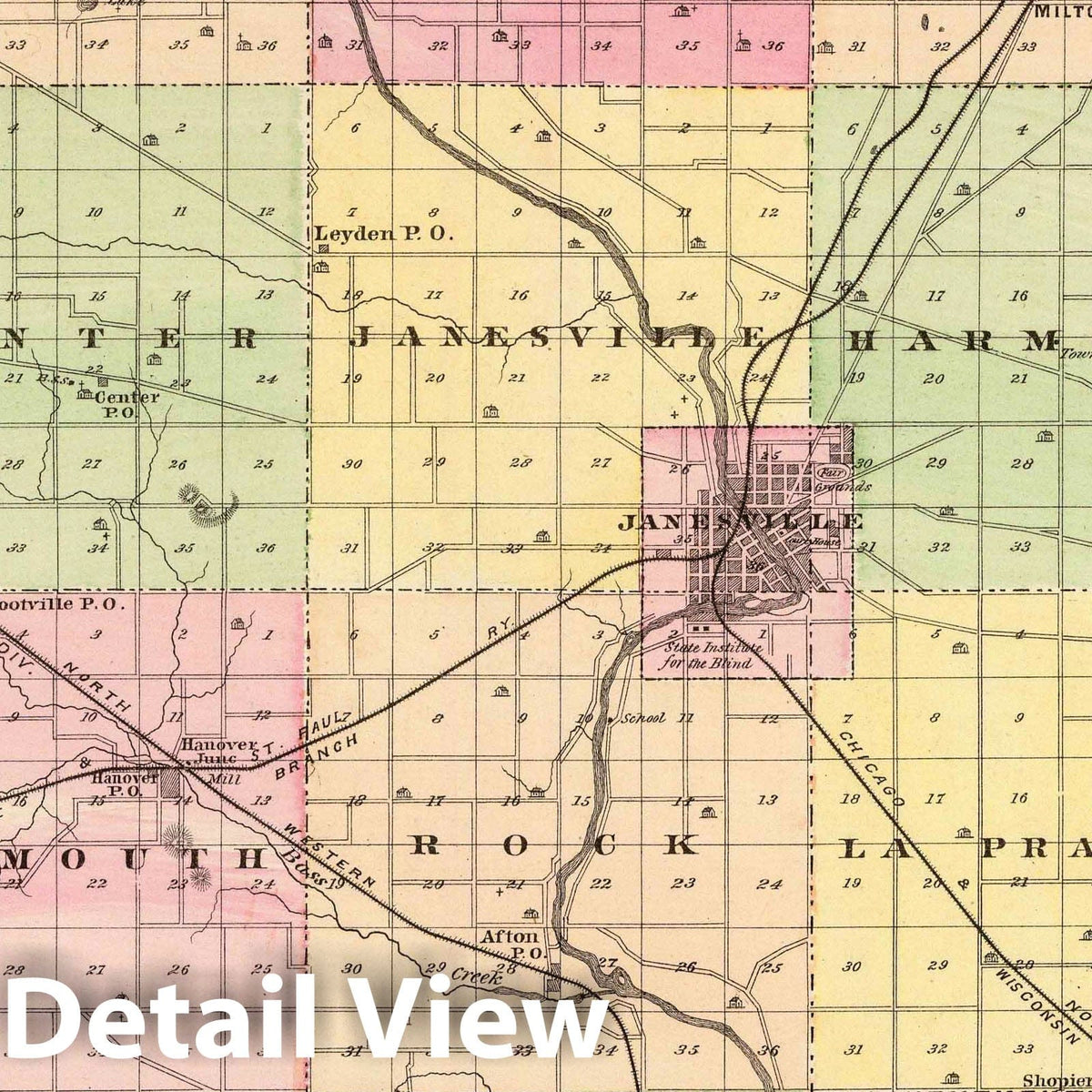 Rock County, Wisconsin - Geologic Map, 1878 - Historical Map Print