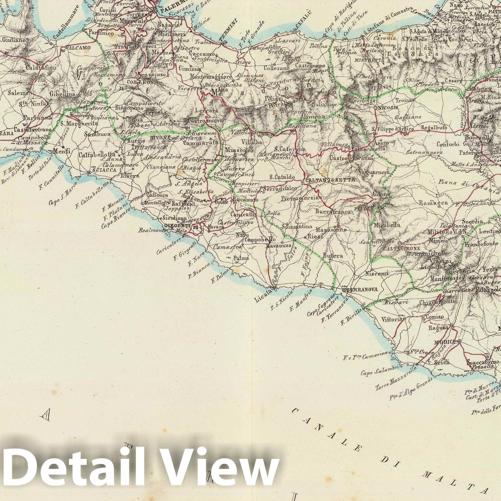 Sicily, 1853 - Historical Map Print by Benedetto Marzolla