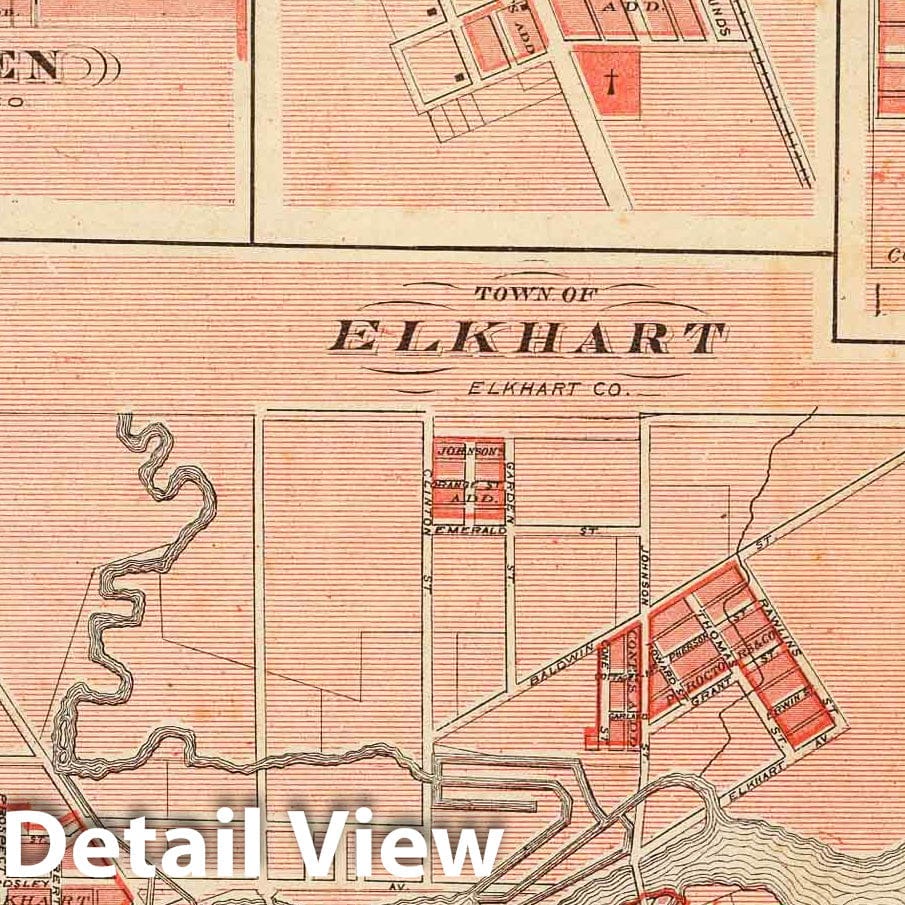 Elkhart, Goshen, Argos, and Bourbon, Indiana 1876 Atlas Map Print